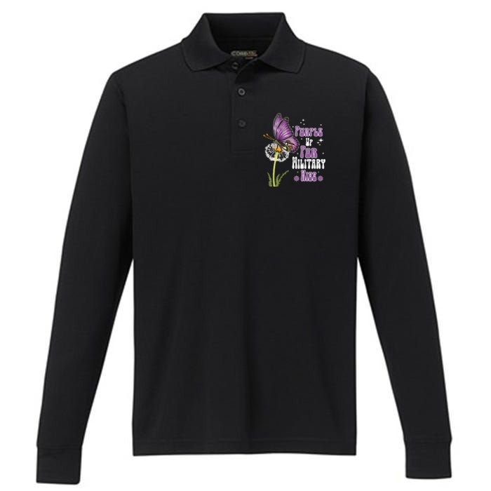 Groovy Purple Up For Military Dandelion Flower Performance Long Sleeve Polo