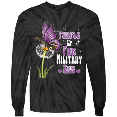 Groovy Purple Up For Military Dandelion Flower Tie-Dye Long Sleeve Shirt