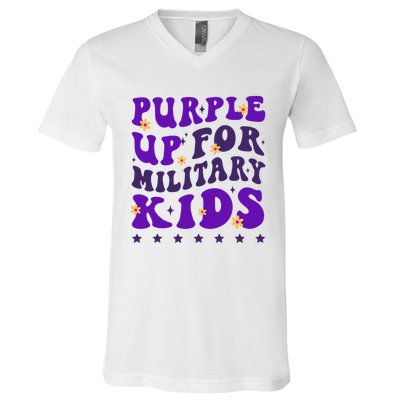 Groovy Purple Up For Military Child Month V-Neck T-Shirt