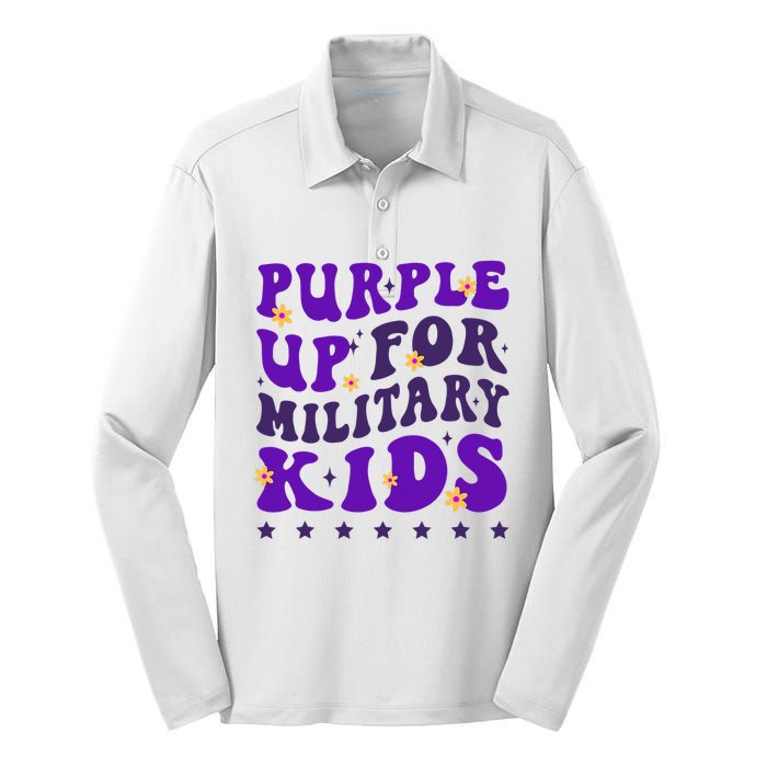 Groovy Purple Up For Military Child Month Silk Touch Performance Long Sleeve Polo