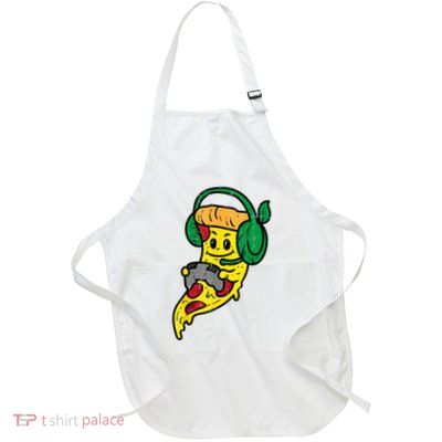 Gamer Pizza Video Gaming Funny Food Gift Full-Length Apron With Pockets