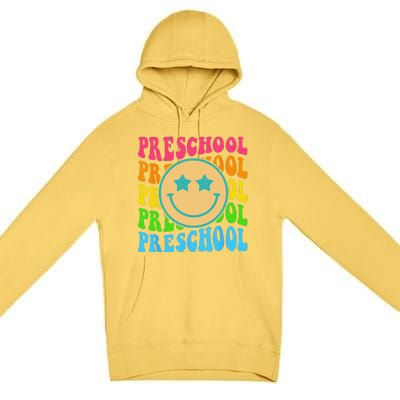 Groovy Preschool Vibes Face Retro Teachers Back To School Premium Pullover Hoodie