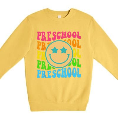 Groovy Preschool Vibes Face Retro Teachers Back To School Premium Crewneck Sweatshirt