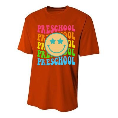 Groovy Preschool Vibes Face Retro Teachers Back To School Performance Sprint T-Shirt