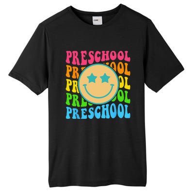 Groovy Preschool Vibes Face Retro Teachers Back To School Tall Fusion ChromaSoft Performance T-Shirt