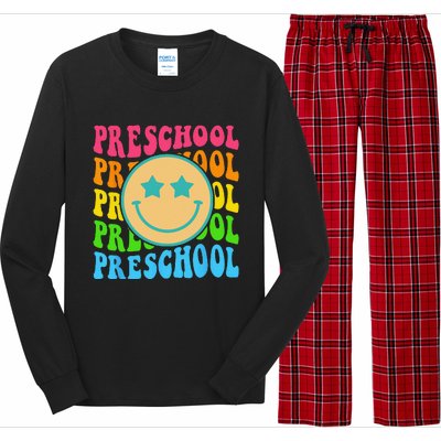 Groovy Preschool Vibes Face Retro Teachers Back To School Long Sleeve Pajama Set