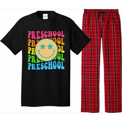 Groovy Preschool Vibes Face Retro Teachers Back To School Pajama Set