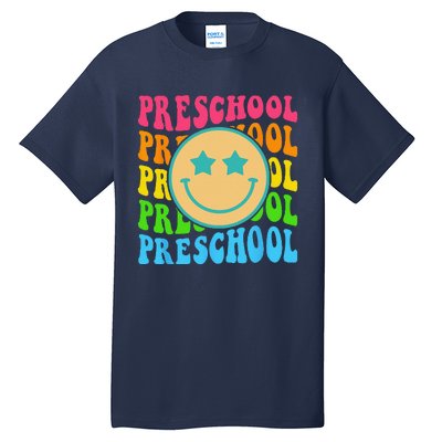 Groovy Preschool Vibes Face Retro Teachers Back To School Tall T-Shirt