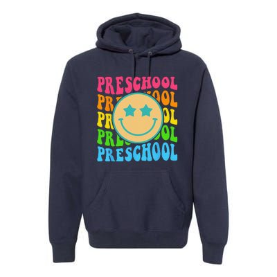 Groovy Preschool Vibes Face Retro Teachers Back To School Premium Hoodie