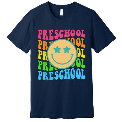 Groovy Preschool Vibes Face Retro Teachers Back To School Premium T-Shirt