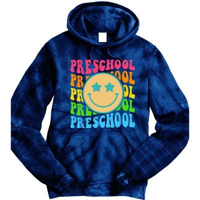 Groovy Preschool Vibes Face Retro Teachers Back To School Tie Dye Hoodie