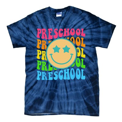 Groovy Preschool Vibes Face Retro Teachers Back To School Tie-Dye T-Shirt