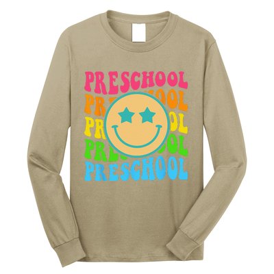 Groovy Preschool Vibes Face Retro Teachers Back To School Long Sleeve Shirt