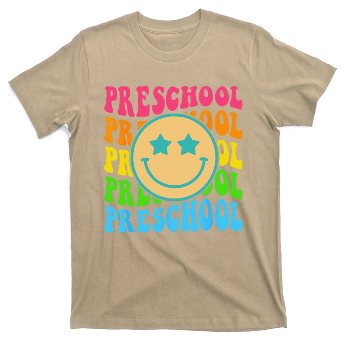 Groovy Preschool Vibes Face Retro Teachers Back To School T-Shirt