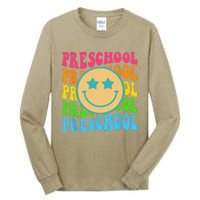 Groovy Preschool Vibes Face Retro Teachers Back To School Tall Long Sleeve T-Shirt