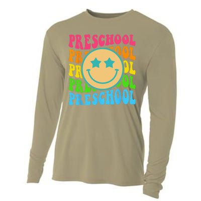 Groovy Preschool Vibes Face Retro Teachers Back To School Cooling Performance Long Sleeve Crew