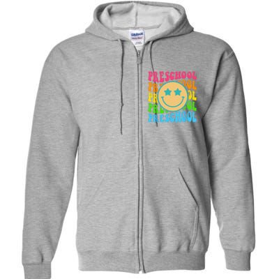 Groovy Preschool Vibes Face Retro Teachers Back To School Full Zip Hoodie