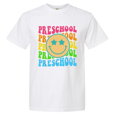 Groovy Preschool Vibes Face Retro Teachers Back To School Garment-Dyed Heavyweight T-Shirt