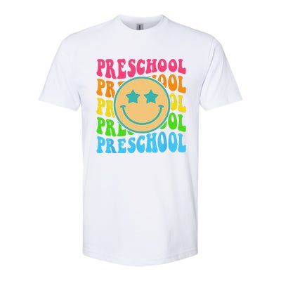 Groovy Preschool Vibes Face Retro Teachers Back To School Softstyle CVC T-Shirt