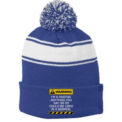 Gift Pastor Warning I Might Put You In A Sermon Stripe Pom Pom Beanie