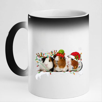 Guinea Pigs With Christmas Lights And Santa Hat Cute Xmas 11oz Black Color Changing Mug