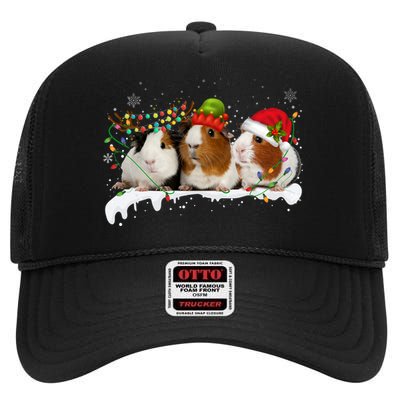 Guinea Pigs With Christmas Lights And Santa Hat Cute Xmas High Crown Mesh Back Trucker Hat