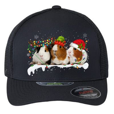 Guinea Pigs With Christmas Lights And Santa Hat Cute Xmas Flexfit Unipanel Trucker Cap