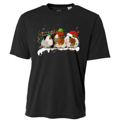 Guinea Pigs With Christmas Lights And Santa Hat Cute Xmas Cooling Performance Crew T-Shirt