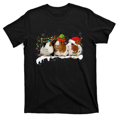 Guinea Pigs With Christmas Lights And Santa Hat Cute Xmas T-Shirt