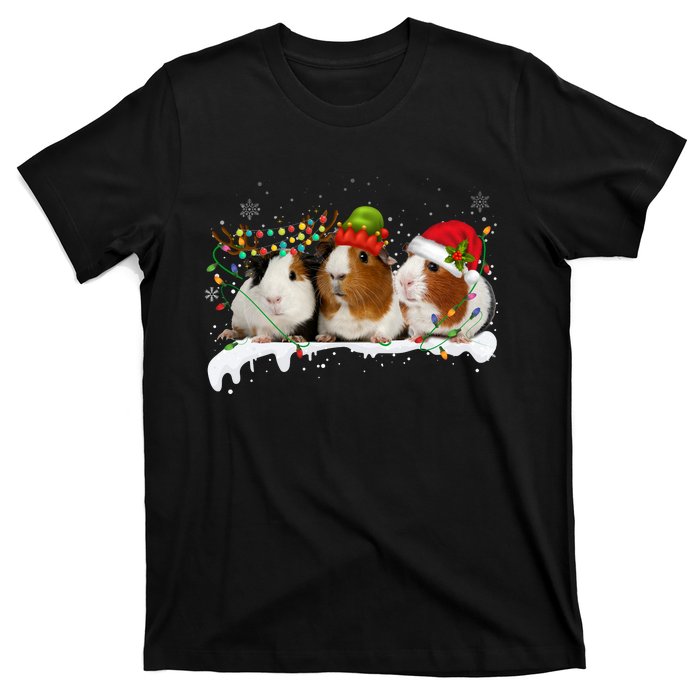 Guinea Pigs With Christmas Lights And Santa Hat Cute Xmas T-Shirt