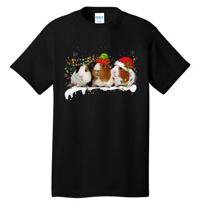 Guinea Pigs With Christmas Lights And Santa Hat Cute Xmas Tall T-Shirt