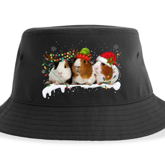 Guinea Pigs With Christmas Lights And Santa Hat Cute Xmas Sustainable Bucket Hat