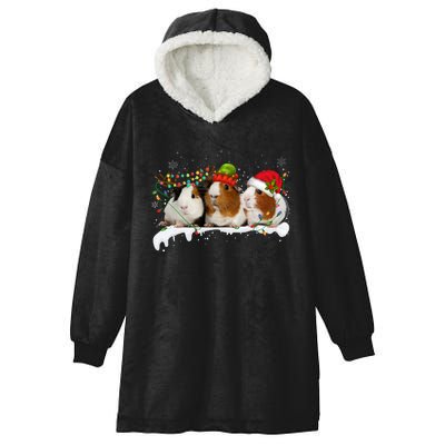 Guinea Pigs With Christmas Lights And Santa Hat Cute Xmas Hooded Wearable Blanket