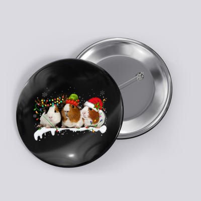 Guinea Pigs With Christmas Lights And Santa Hat Cute Xmas Button