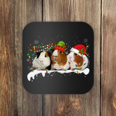 Guinea Pigs With Christmas Lights And Santa Hat Cute Xmas Coaster