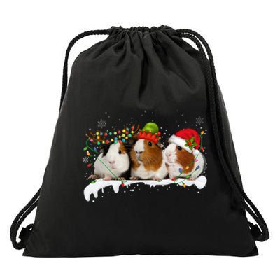 Guinea Pigs With Christmas Lights And Santa Hat Cute Xmas Drawstring Bag