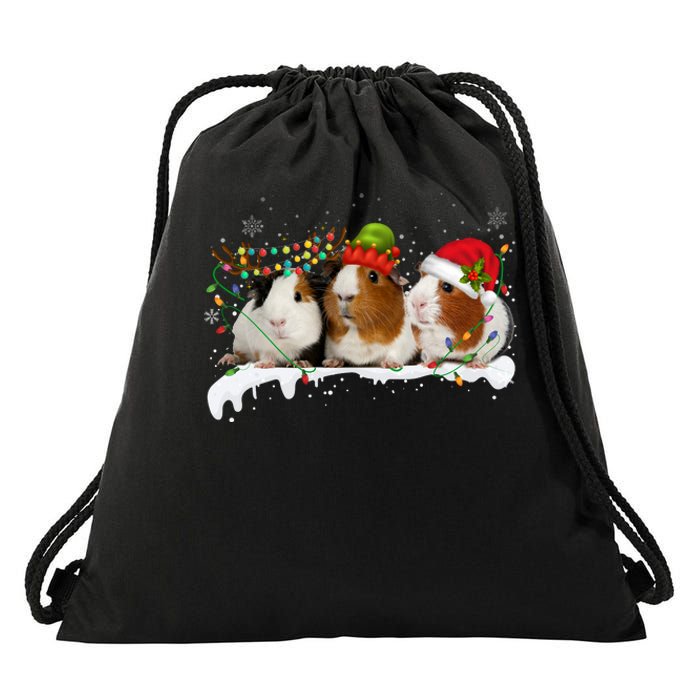 Guinea Pigs With Christmas Lights And Santa Hat Cute Xmas Drawstring Bag