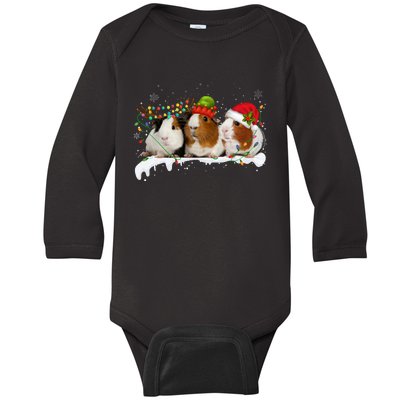 Guinea Pigs With Christmas Lights And Santa Hat Cute Xmas Baby Long Sleeve Bodysuit