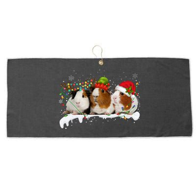 Guinea Pigs With Christmas Lights And Santa Hat Cute Xmas Large Microfiber Waffle Golf Towel