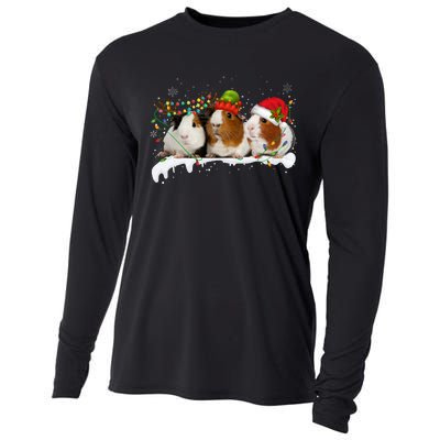 Guinea Pigs With Christmas Lights And Santa Hat Cute Xmas Cooling Performance Long Sleeve Crew