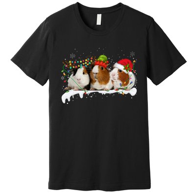 Guinea Pigs With Christmas Lights And Santa Hat Cute Xmas Premium T-Shirt