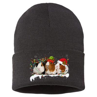 Guinea Pigs With Christmas Lights And Santa Hat Cute Xmas Sustainable Knit Beanie