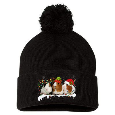 Guinea Pigs With Christmas Lights And Santa Hat Cute Xmas Pom Pom 12in Knit Beanie