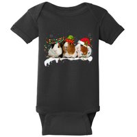 Guinea Pigs With Christmas Lights And Santa Hat Cute Xmas Baby Bodysuit