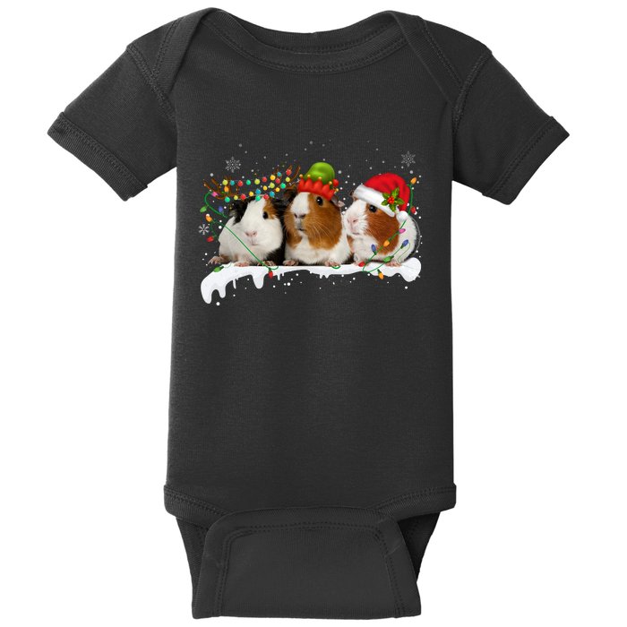 Guinea Pigs With Christmas Lights And Santa Hat Cute Xmas Baby Bodysuit