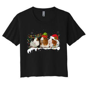 Guinea Pigs With Christmas Lights And Santa Hat Cute Xmas Women's Crop Top Tee