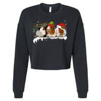 Guinea Pigs With Christmas Lights And Santa Hat Cute Xmas Cropped Pullover Crew