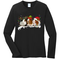 Guinea Pigs With Christmas Lights And Santa Hat Cute Xmas Ladies Long Sleeve Shirt