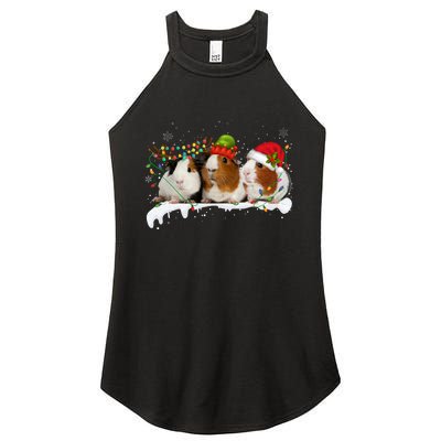 Guinea Pigs With Christmas Lights And Santa Hat Cute Xmas Women's Perfect Tri Rocker Tank