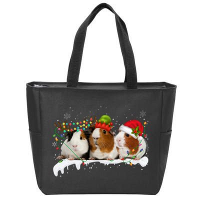 Guinea Pigs With Christmas Lights And Santa Hat Cute Xmas Zip Tote Bag